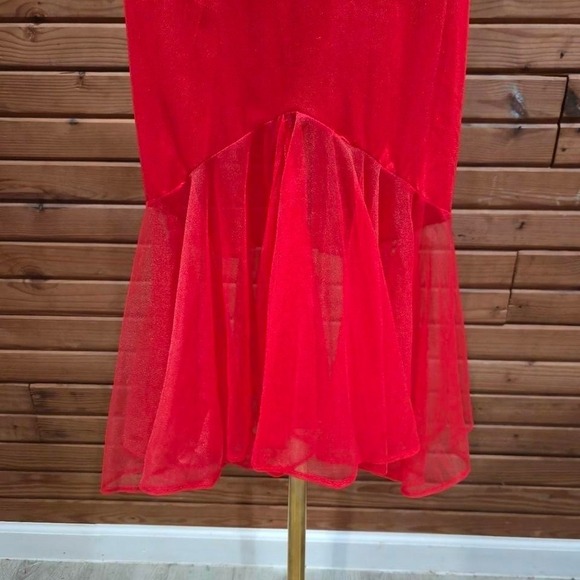 Vintage Red Satin Lace Nightgown Sheer Mesh Back Slip Dress Glam Maximalist - Picture 5 of 7